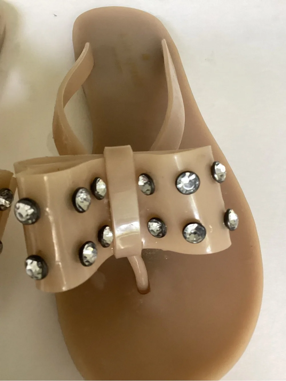 Kate Spade Jelly Bow Sandals Nude Rhinestone Studded Flip Flops Size 6